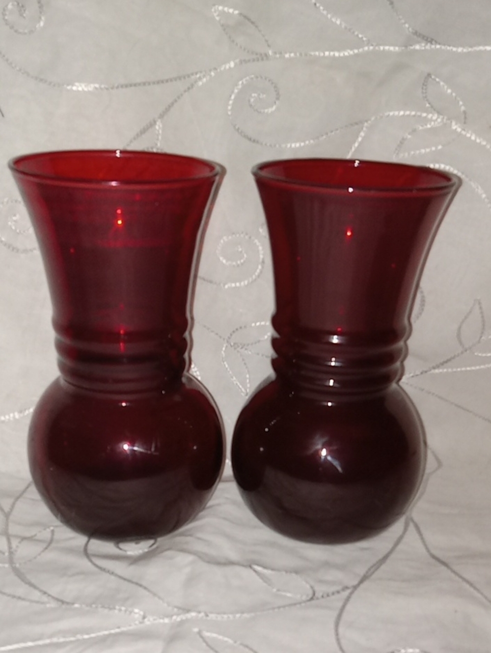 2 Ruby Red Anchor Hocking Mcm Vases